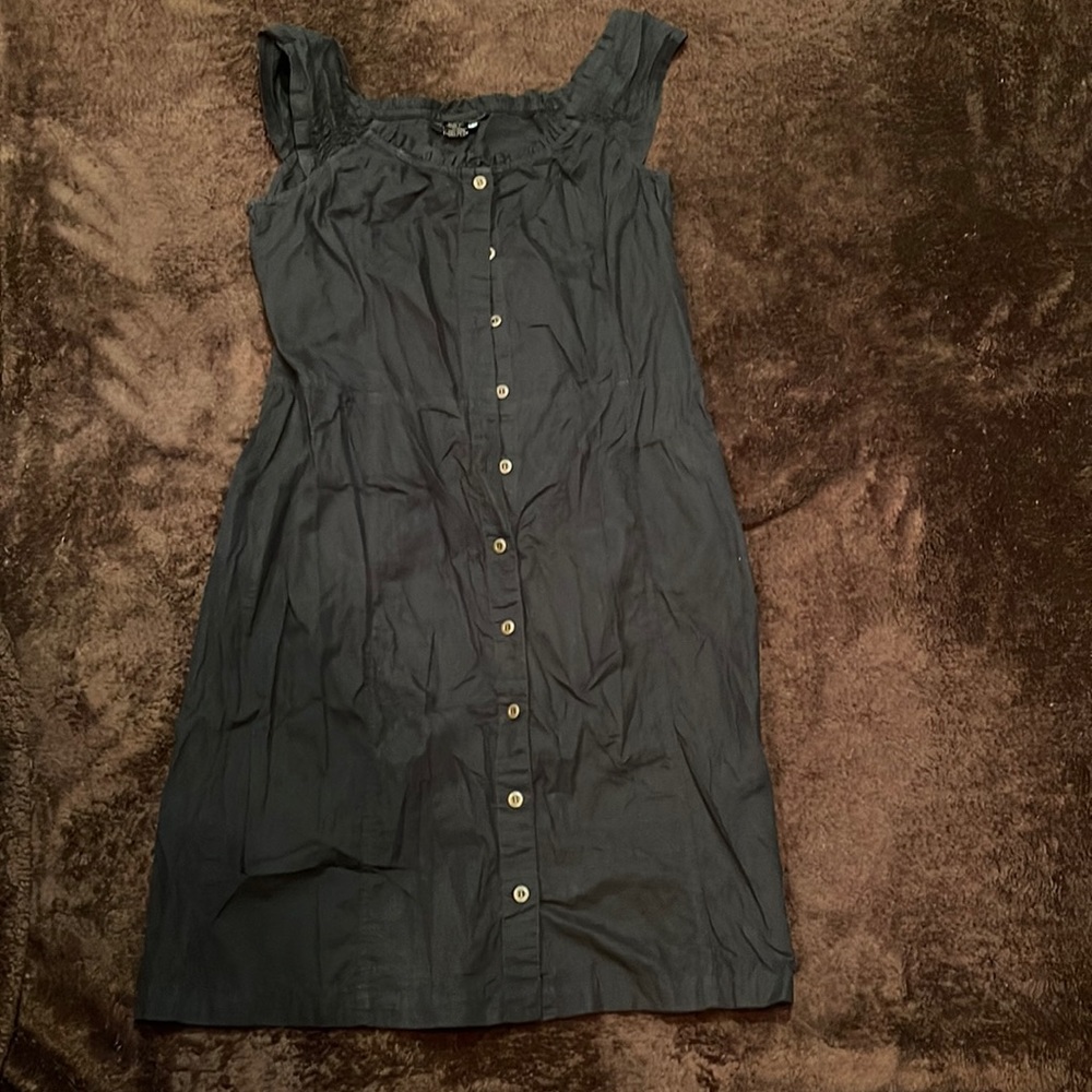 Black cotton sleeveless light button front dress